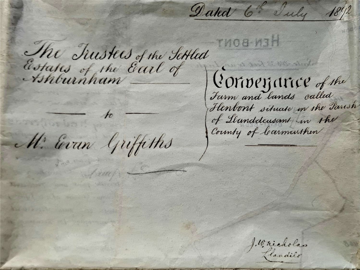 Vintage Henbont farm documents with the handwritten date of sale, reflecting the family’s long Welsh farming heritage